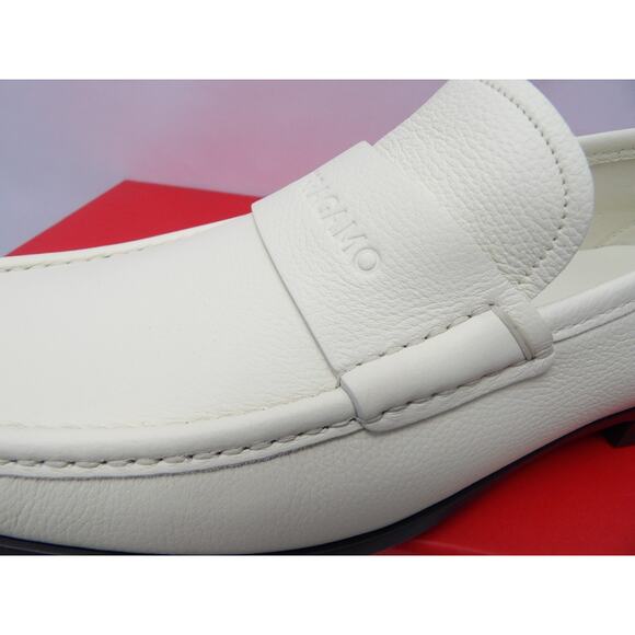 NIB FERRAGAMO DUPONT OFF WHITE LEATHER LOGO PENNY LOAFERS 11.5 EE ITALY main image 6